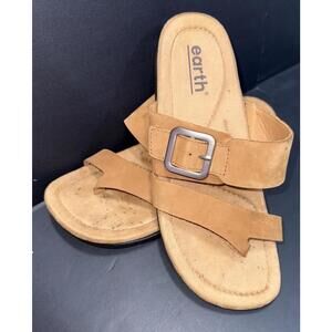 Earth Brown Leather & Cork Comfort Cushioned Strappy Slip-on Casual Sandals 8.5M